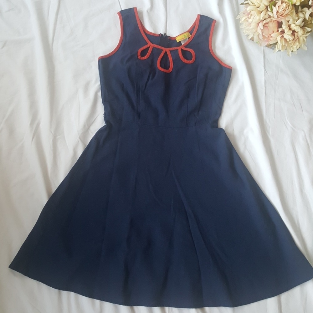 Tropical Wear blue vintage dress with red lining sz small